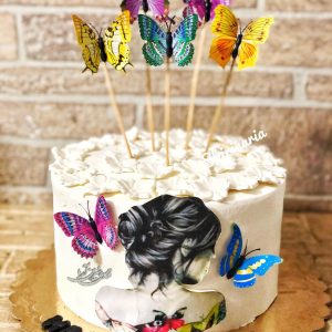 کیک دخترانه پاپ آرت با پروانه