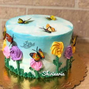 کیک تولد دخترانه گل و پروانه