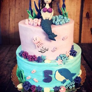 کیک دخترانه - کیک پری دریایی فوندانت دو طبقه