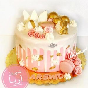 کیک تولد دخترانه صورتی طلایی