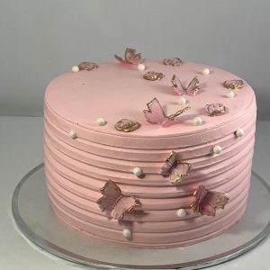 کیک تولد دخترانه پروانه های صورتی