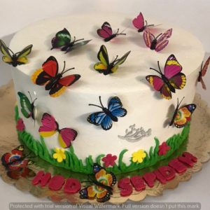 کیک دخترانه گل و پروانه