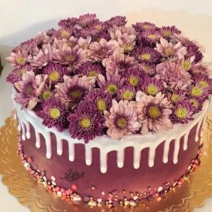 کیک تولد دخترانه گلهای بنفش