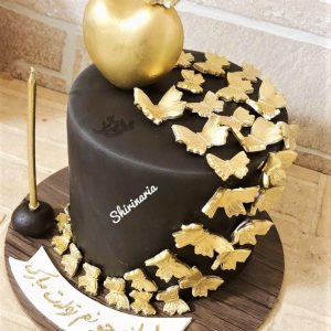 کیک تولد زنانه مشکی طلایی