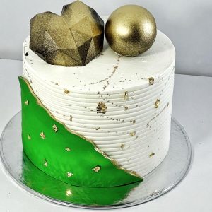 کیک تولد مدرن سبز و طلایی