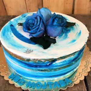 کیک تولد گل رز آبی