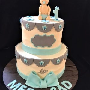 کیک تولد یکسالگی آبی