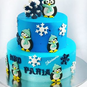 کیک تولد زمستانی پنگوئن ها