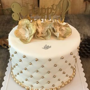کیک عروسی گل طلایی