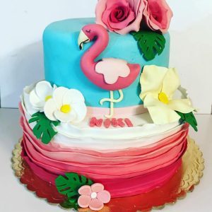 کیک دخترانه - کیک فلامینگو - کیک تمام فوندانت