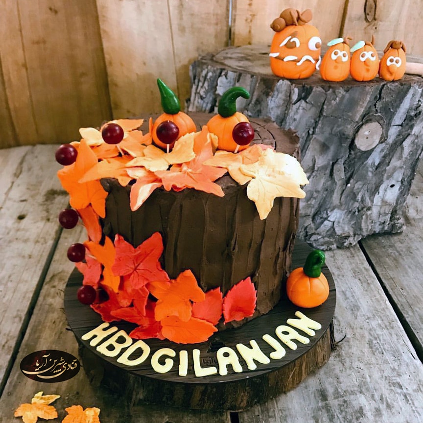 کیک برگ های پاییزی - کیک دخترانه - کیک پاییزی - کیک کنده درخت
